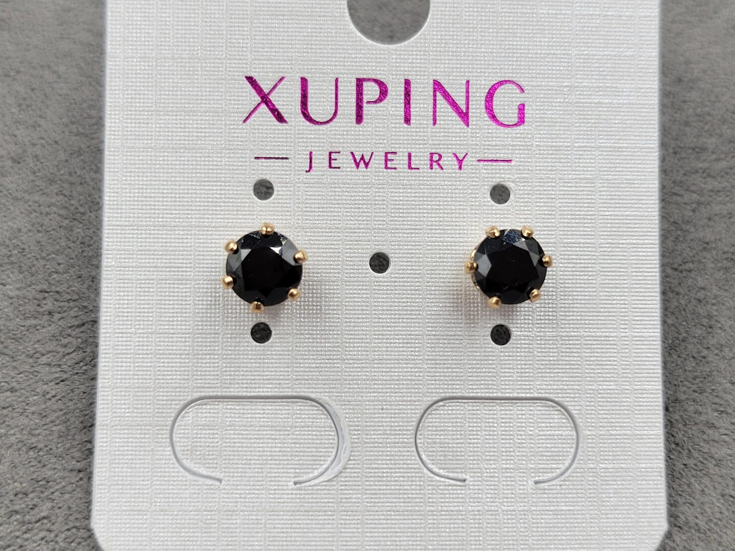 Гвоздики Xuping з чорним стразом 6 мм колір 18к