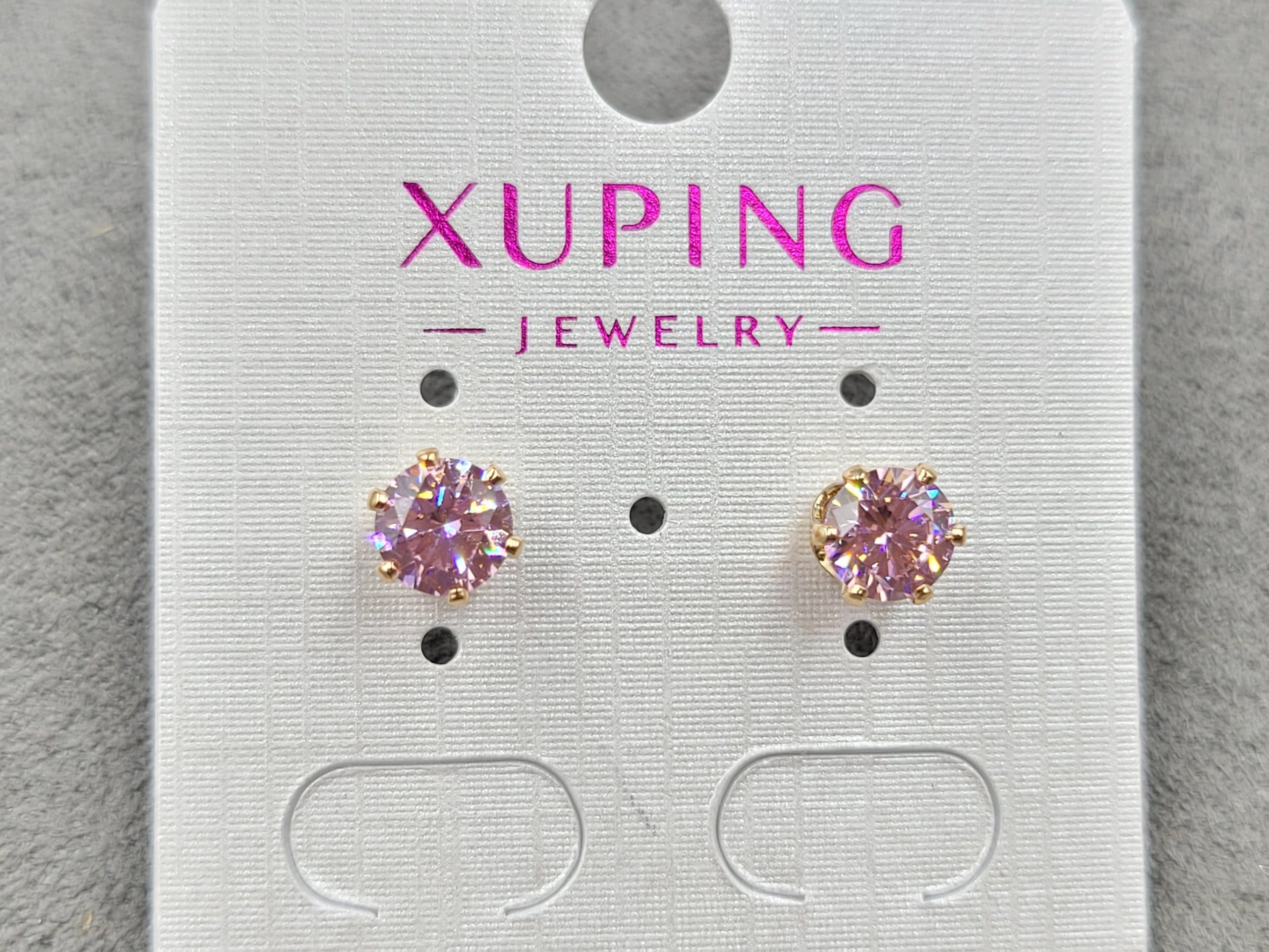 Гвоздики Xuping з рожевим стразом 6 мм колір 18к