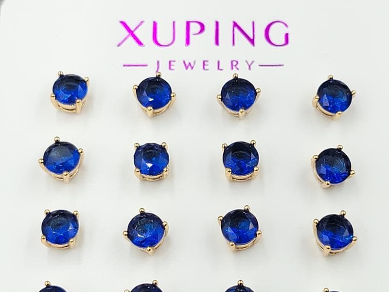 Гвоздики 5 мм Xuping з синім стразом колір 18к