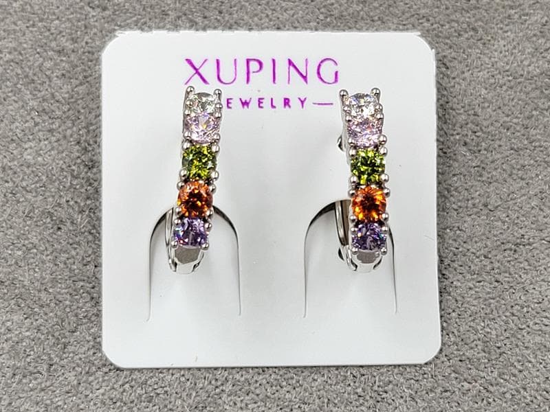 Сережки Xuping 3 мм висота 13 мм круглий замок родій