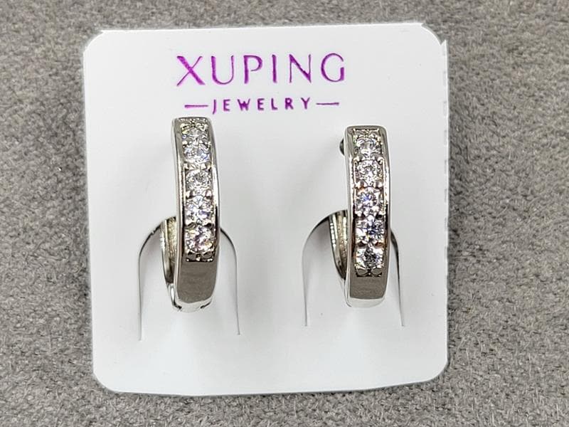 Сережки Xuping 3 мм висота 13 мм круглий замок родій