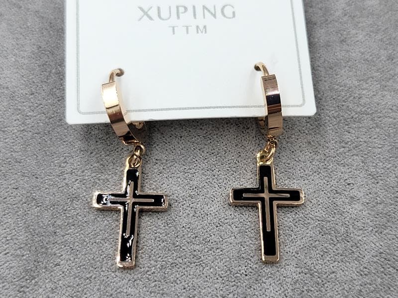 Сережки ТТМ Xuping 12*18 мм висота 34 мм круглий замок колір рожеве золото