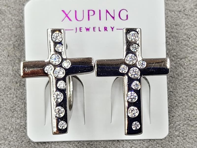 Сережки Xuping 12 мм висота 18 мм круглий замок родій