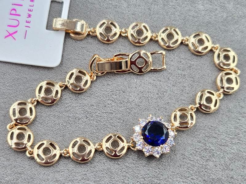 Браслет Xuping з синім стразом 13 мм довжина 20см колір золото 18к