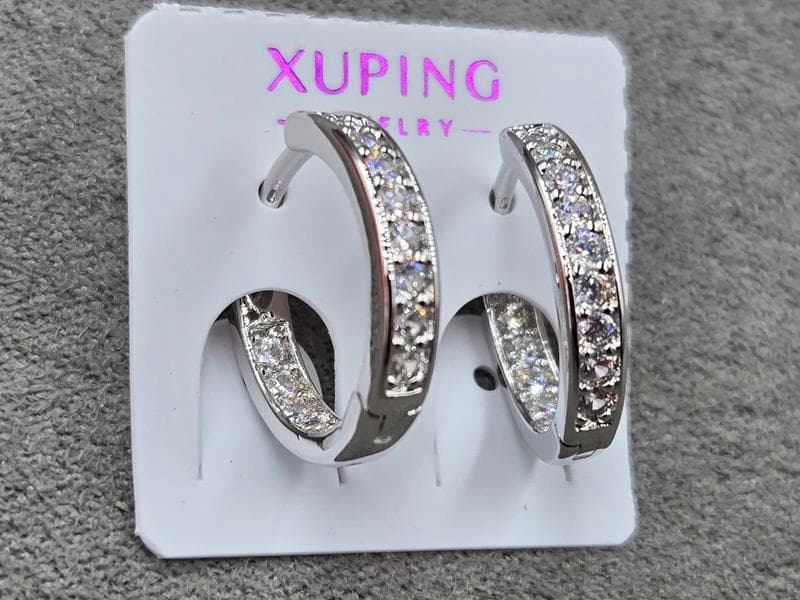 Сережки Xuping 3 мм висота 15 мм круглий замок родій