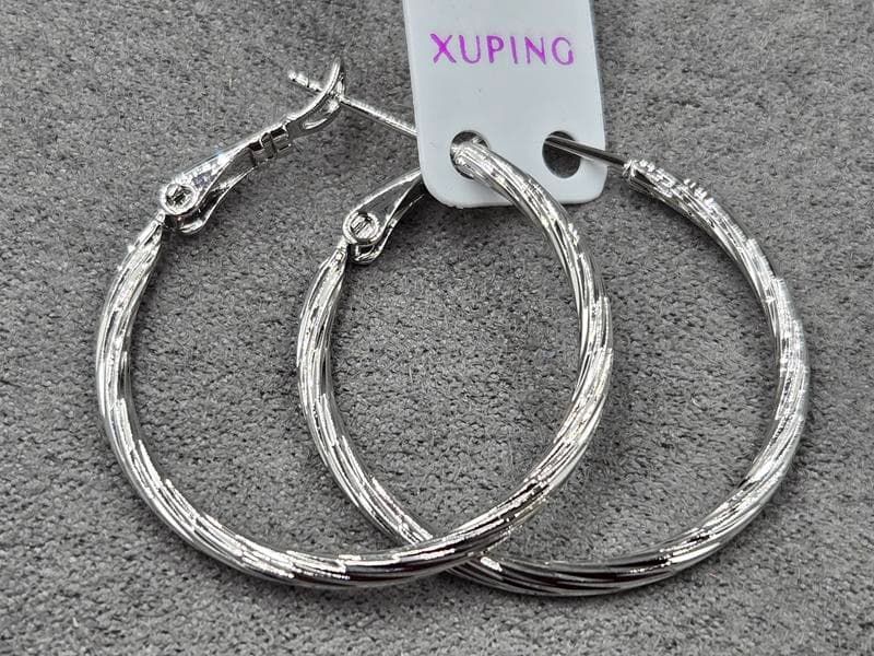 Сережки кільця  Xuping 2 мм висота 30 мм родій