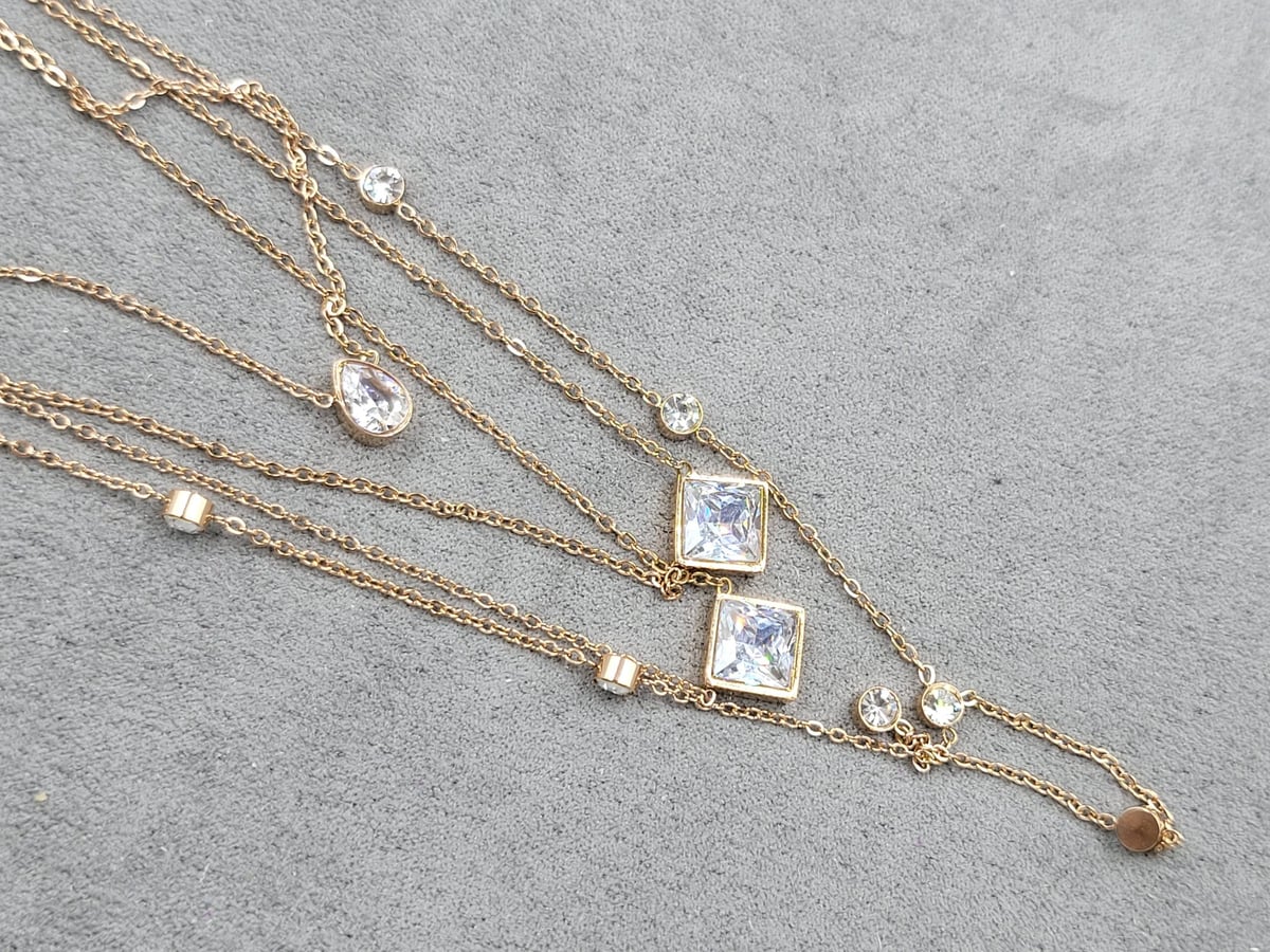 Комплект из 4 колье ТТМ Xuping д. 38+43+43+50 см т. 1,5 мм бусина 8 + 6*8 мм (розовая позолота)