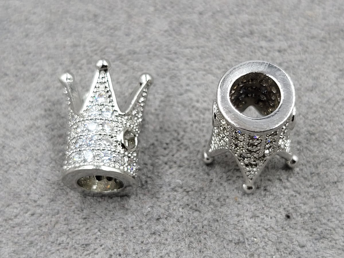 Бусина корона 7*12 мм колір срібло з білими фіанітами (гіпоалергенний сплав)