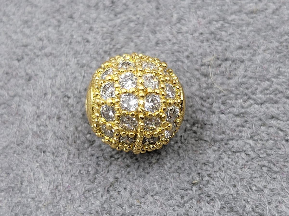 Бусина куля 8 мм лимона з білими фіанітами (гіпоалергенний сплав)