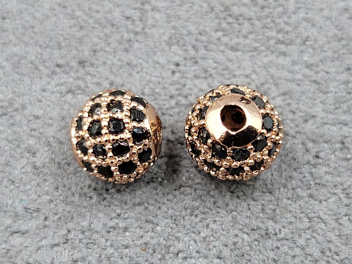 Бусина куля 6 мм рожева з чорними фіанітами (гіпоалергенний сплав)