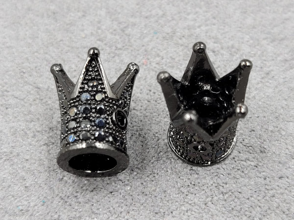 Бусина корона 8*12 мм колір чорний з чорними фіанітами (гіпоалергенний сплав)