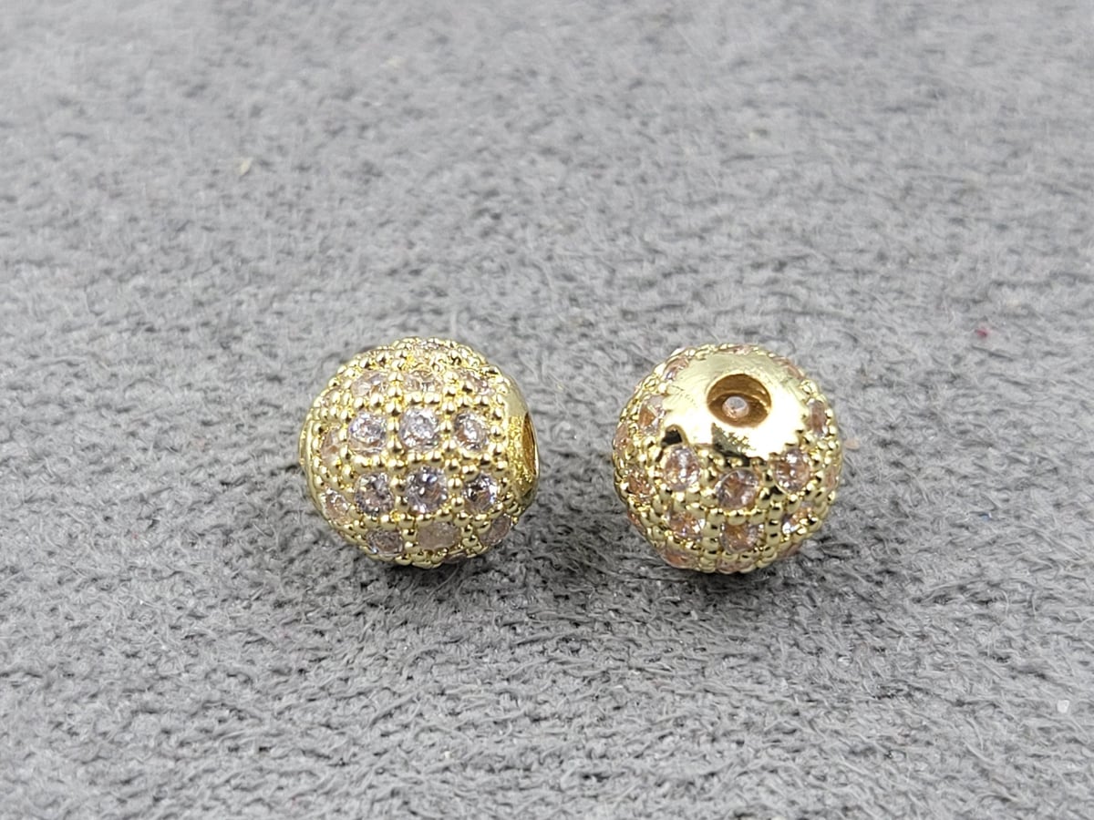 Бусина куля 6 мм лимона з білими фіанітами (гіпоалергенний сплав)