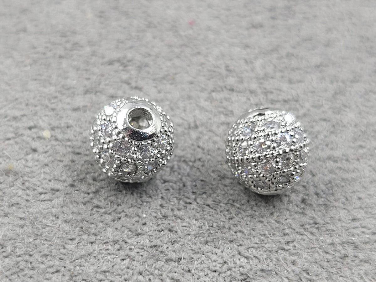 Бусина куля 6 мм родій з білими фіанітами (гіпоалергенний сплав)