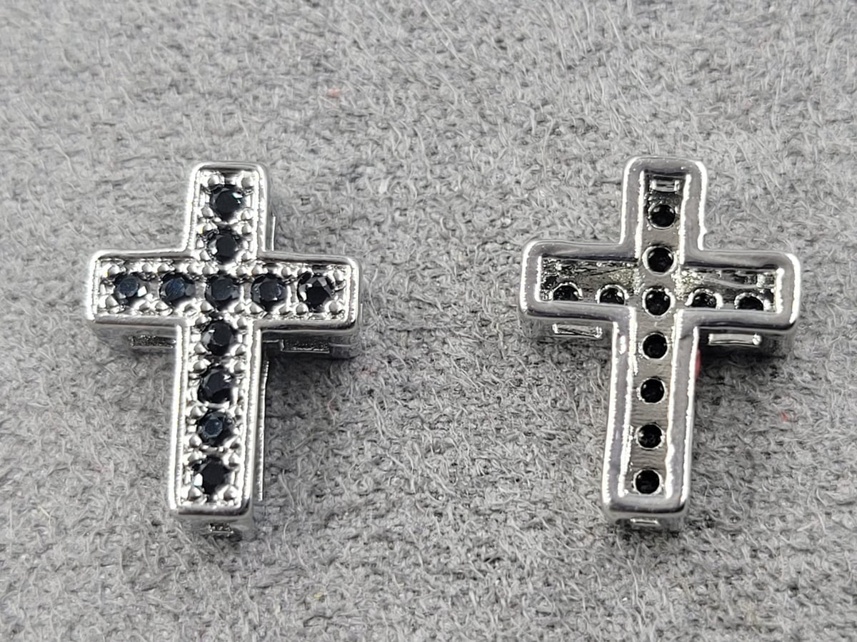 Бусина 10*13 мм  родій з чорними фіанітами (гіпоалергений сплав)