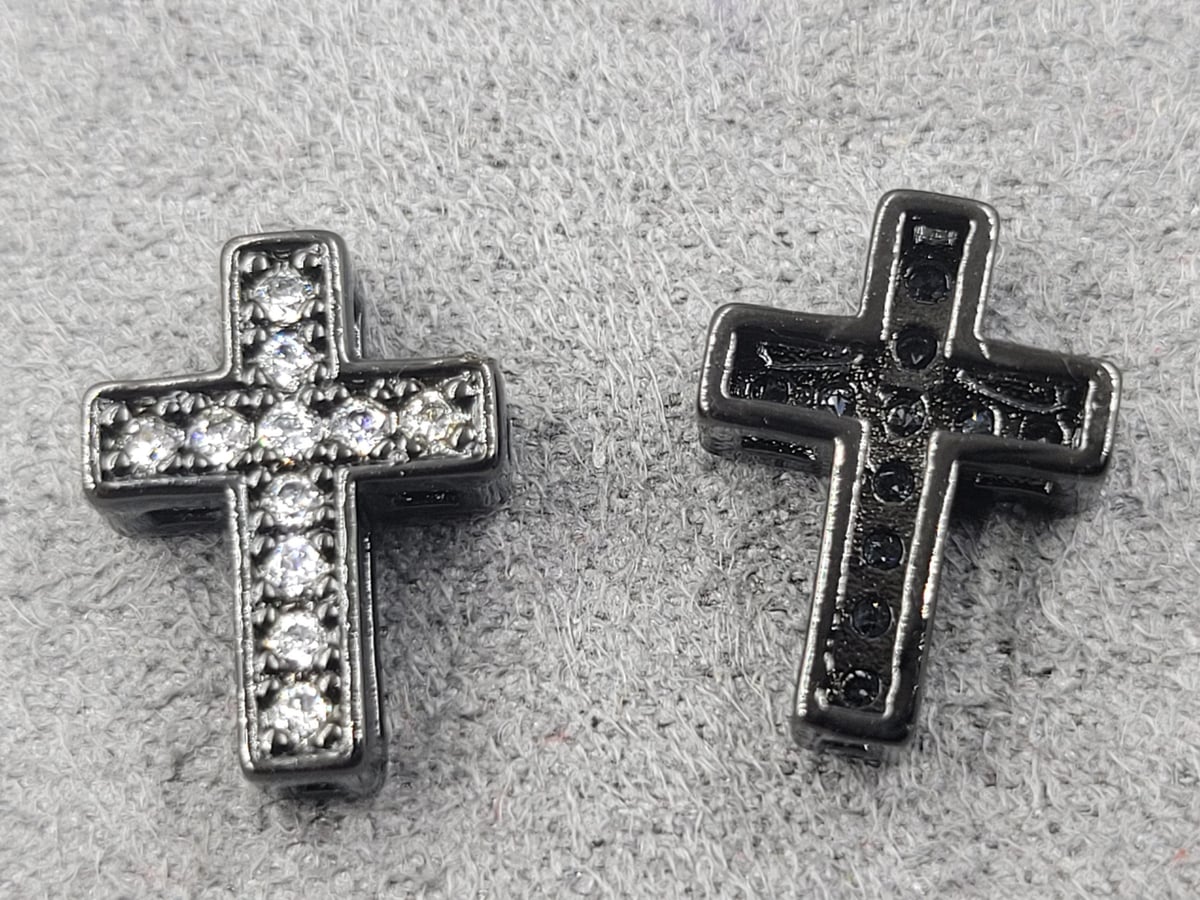 Бусина 10*13 мм чорний з білими фіанітами  (гіпоалергений сплав)