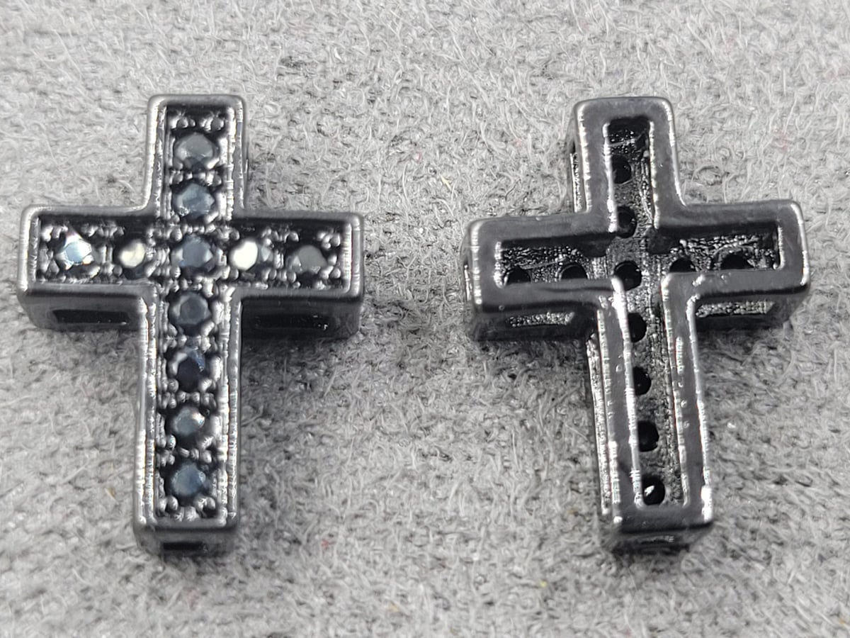 Бусина 10*13 мм чорний з чорними фіанітами  (гіпоалергений сплав)