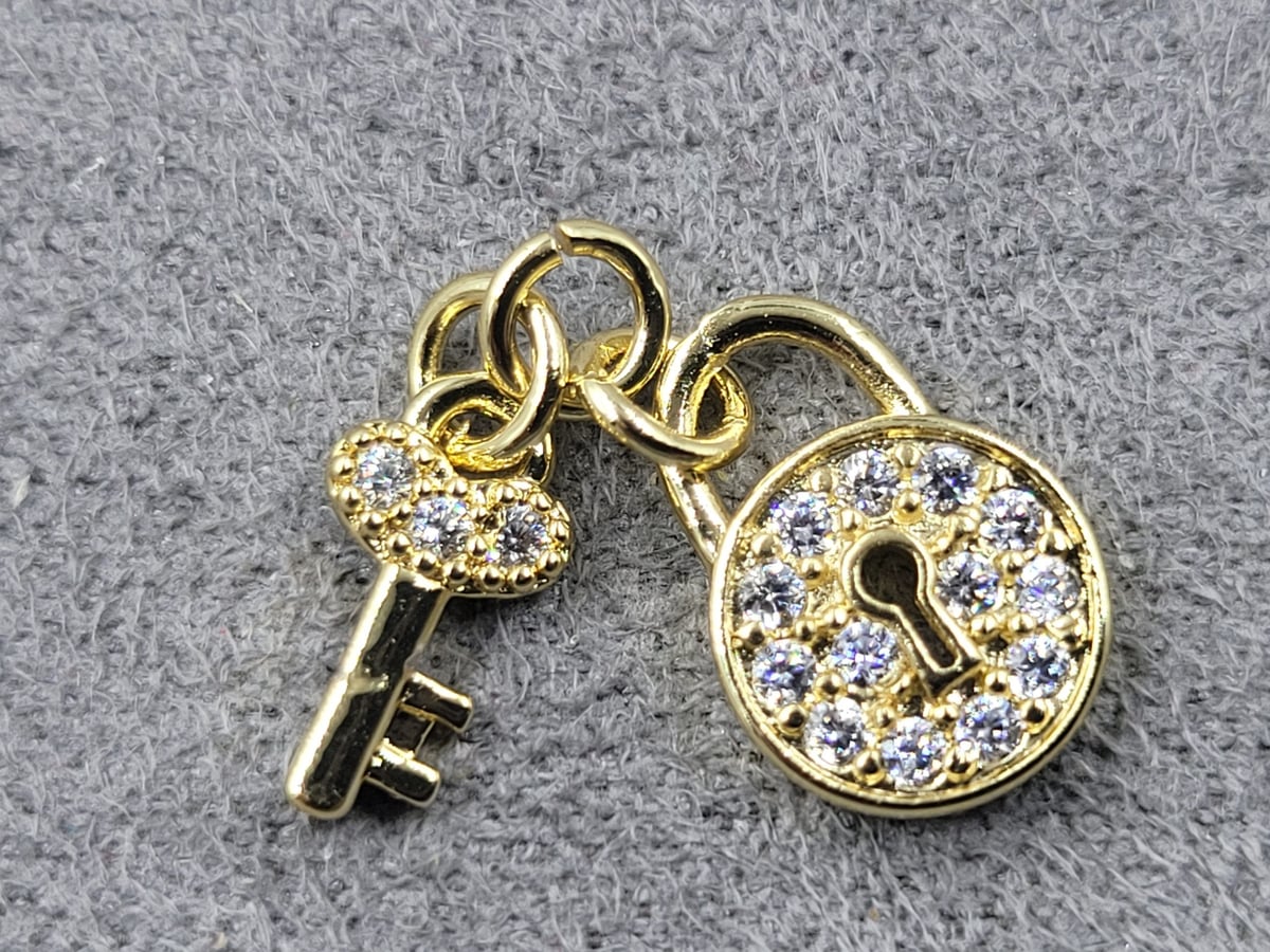 Підвіска замок 11,5*7,8+ключ 5*9,6 мм лимоне золото (гіпоалергений сплав)