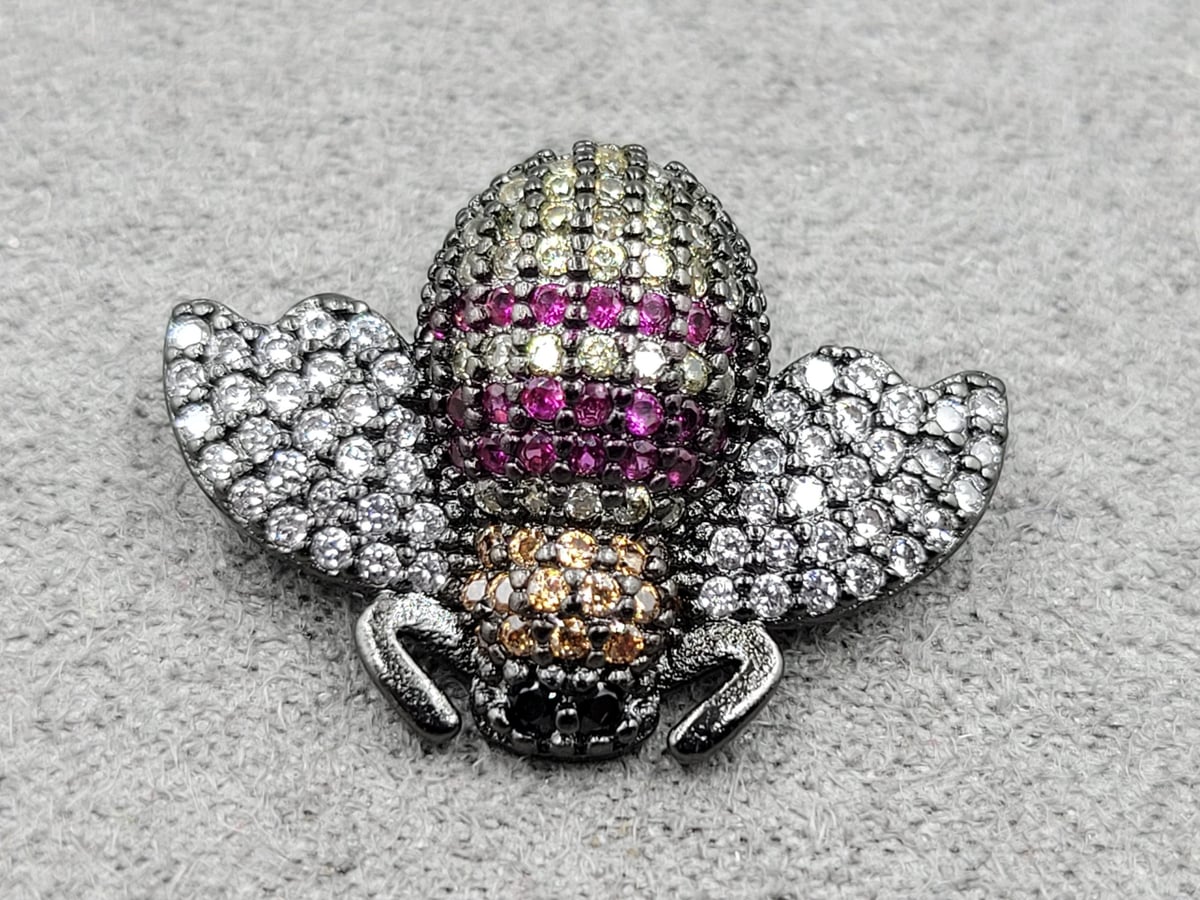 Бусина 23*17 мм чорна з фіанітами (гіпоалергений сплав)