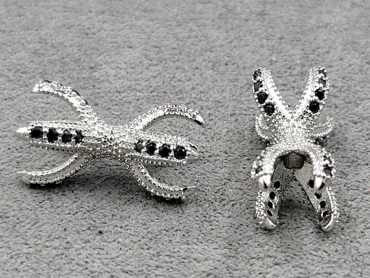 Бусина 18*10 мм родій с чорними фіанітами (гіпоалергений сплав)