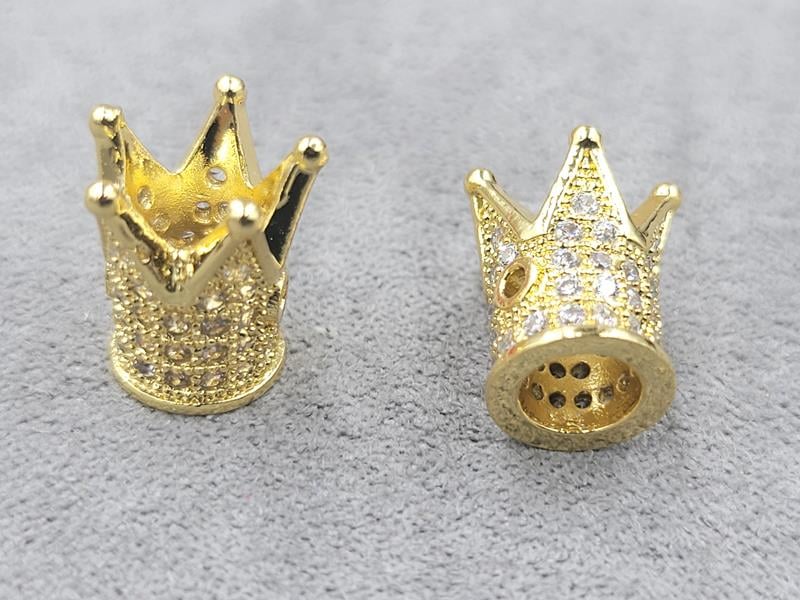 Бусина корона 13,5*8,5 мм колір лимонний з білими фіанітами (гіпоалергенний сплав)