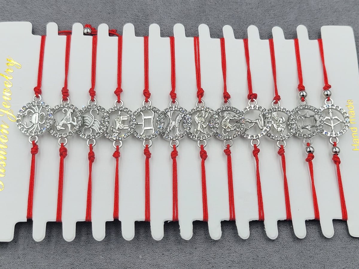 Браслети 12 шт червона нитка знаки зодиаку колір срібло
