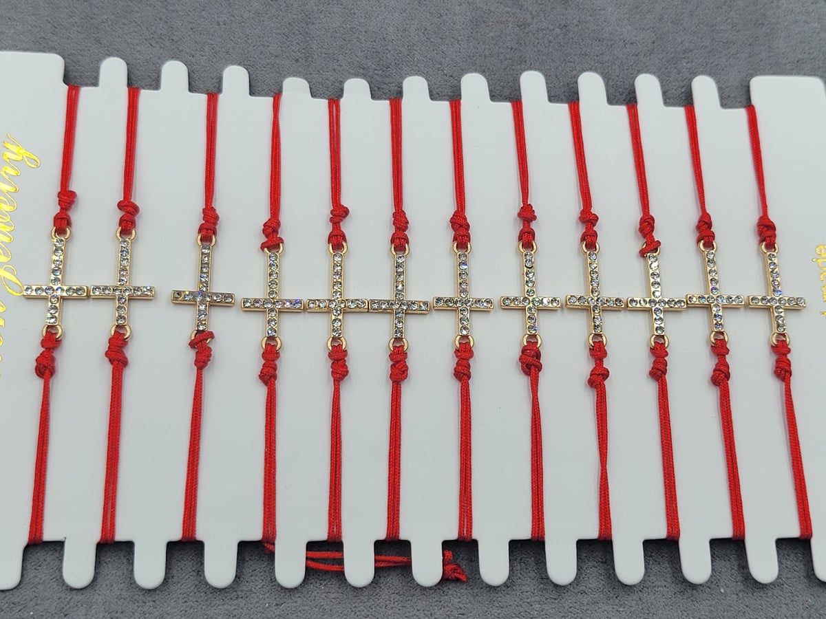 Браслети 12 шт червона нитка з хрестиком колір золото