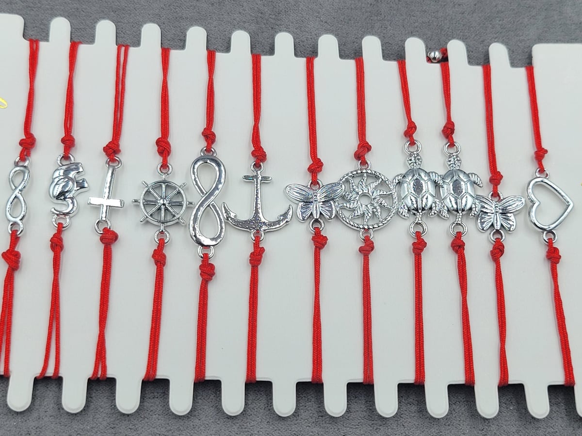 Браслети 12 шт червона нитка мікс колір срібло