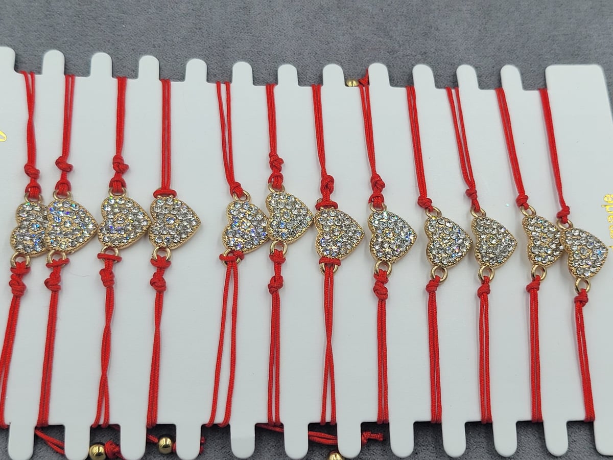 Браслети 12 шт червона нитка серце колір золото