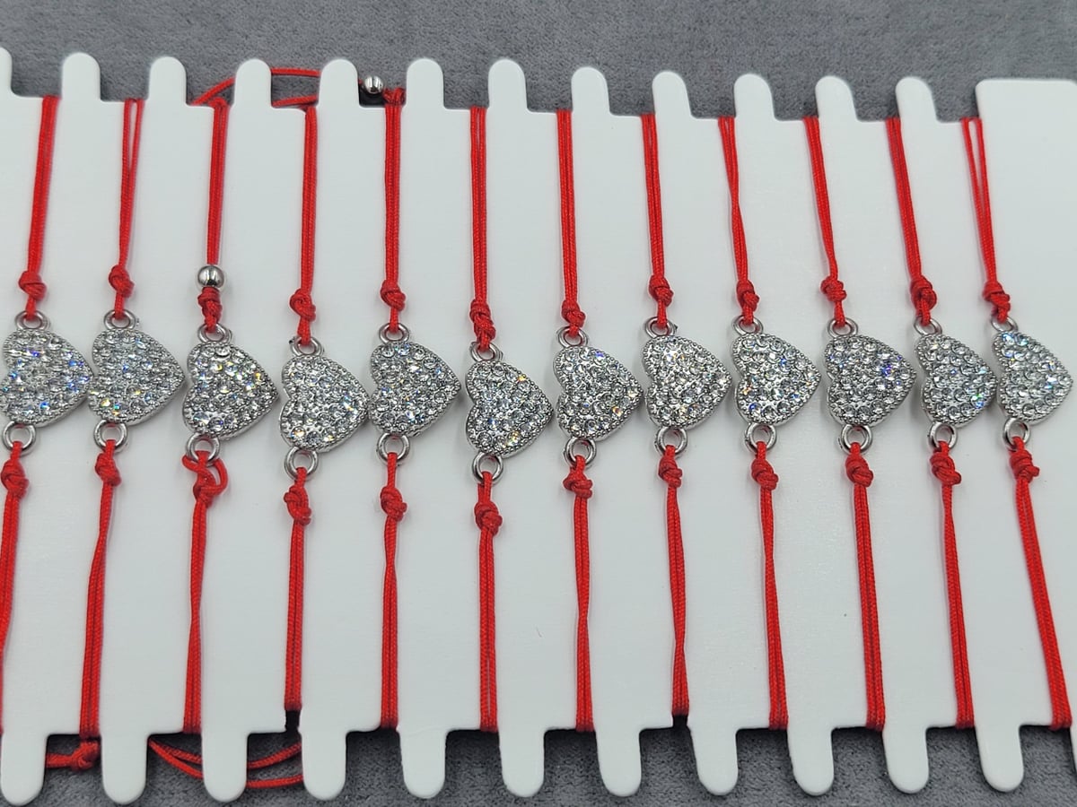 Браслети 12 шт червона нитка серце колір срібло