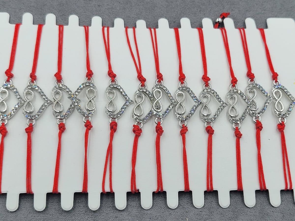 Браслети 12 шт червона нитка серце з безкінечністю колір срібло