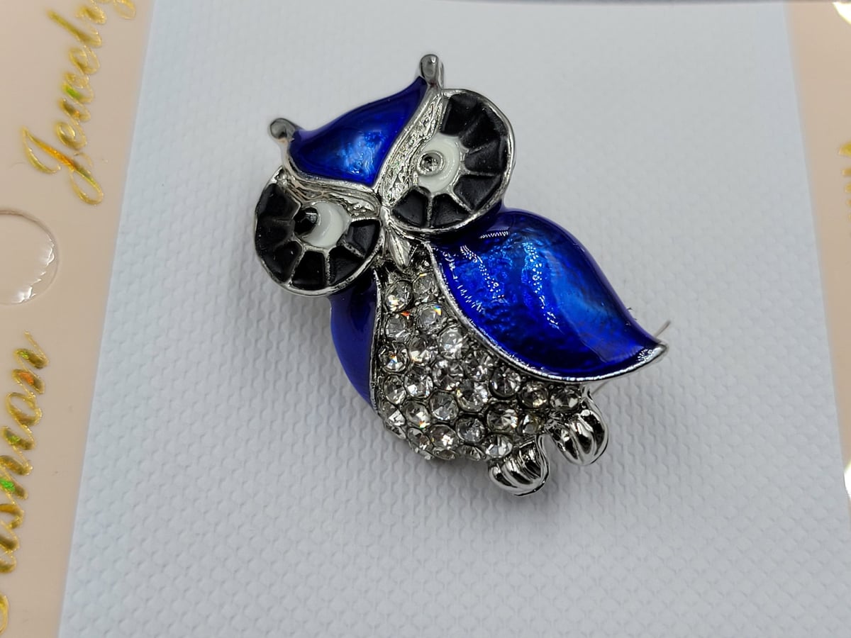 Брошь *сова* синя 3*1,8 см колір срібло