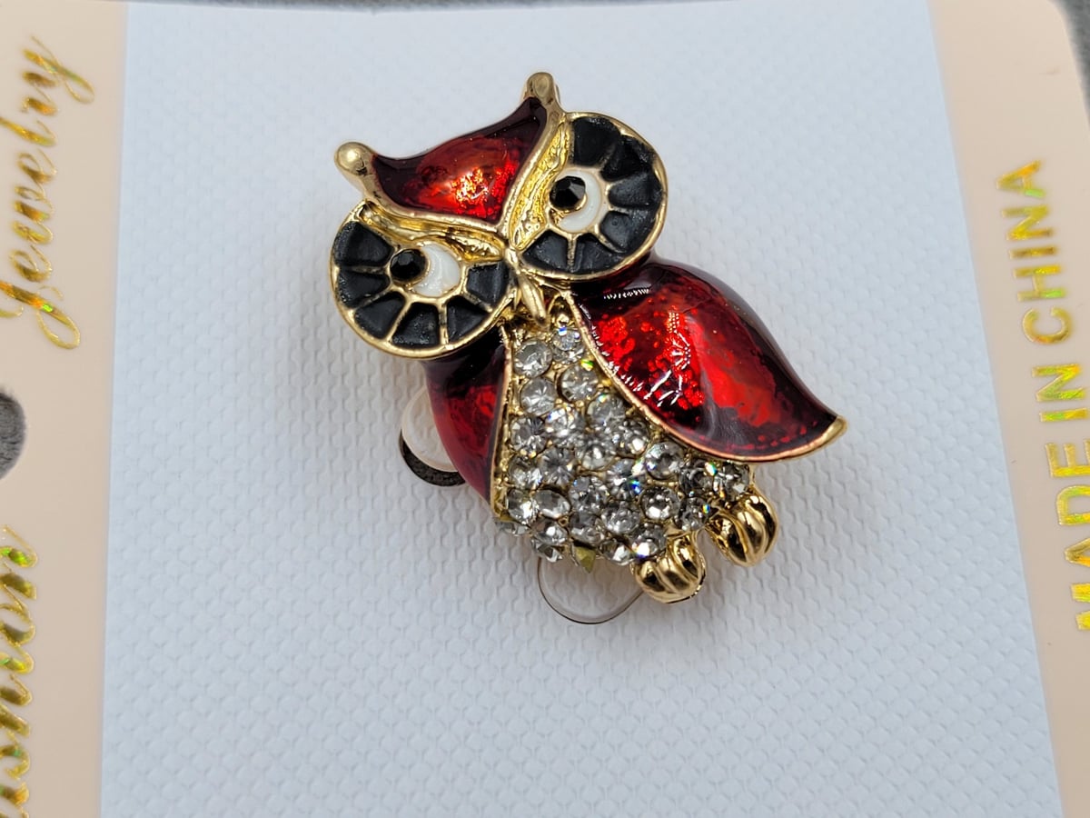 Брошь *сова* червона 3*1,8 см колір золото