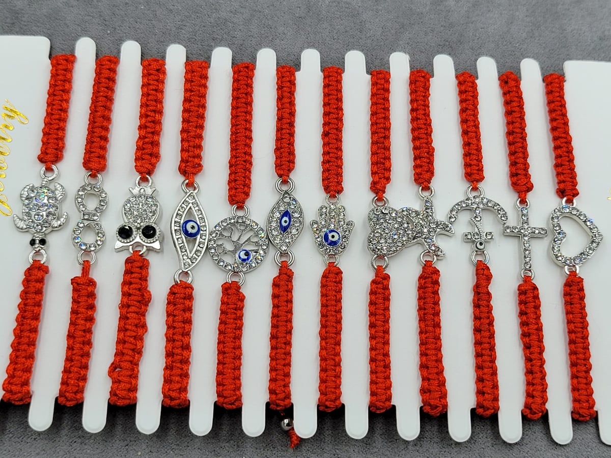 Браслети 12 шт плетена червона нитка мікс колір срібло