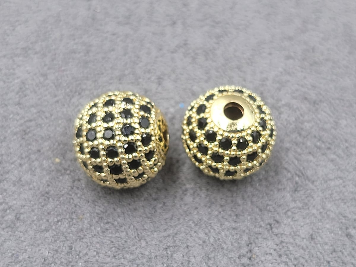 Бусина куля 10 мм лимона з чорними фіанітами (гіпоалергенний сплав)