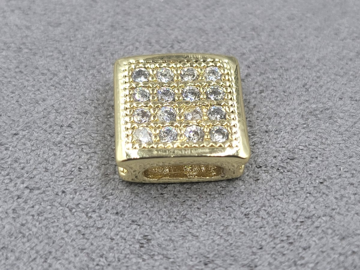 Бусина 9,4 мм т.3,8 мм з фіанітами лимонне золото (гіпоалергений сплав)