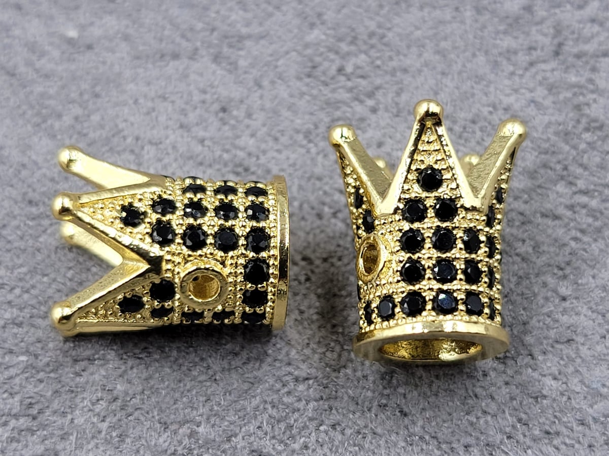 Бусина корона 8*12 мм колір лимоний з чорними фіанітами (гіпоалергенний сплав)