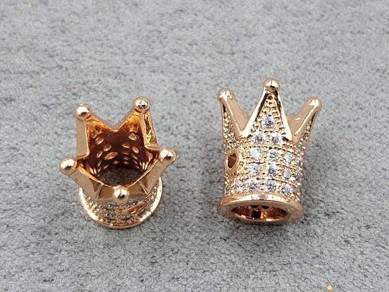 Бусина корона 8*12 мм колір рожевий з білими фіанітами (гіпоалергенний сплав)