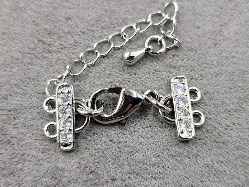 Замок 12 мм на 2 лініі з фіанітами колір сталь (гіпоалергенний сплав)