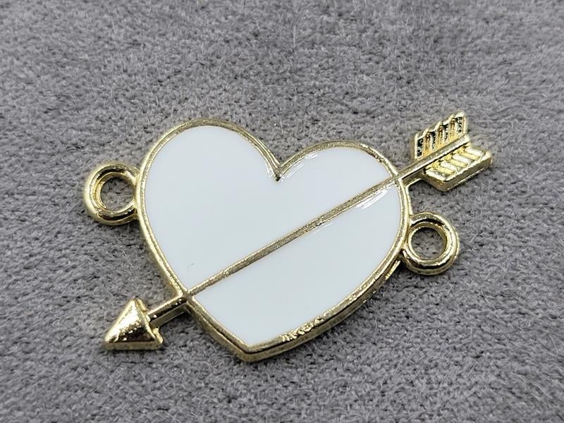 Конектор серце 16*25 мм біла емаль в металі лимонного кольору