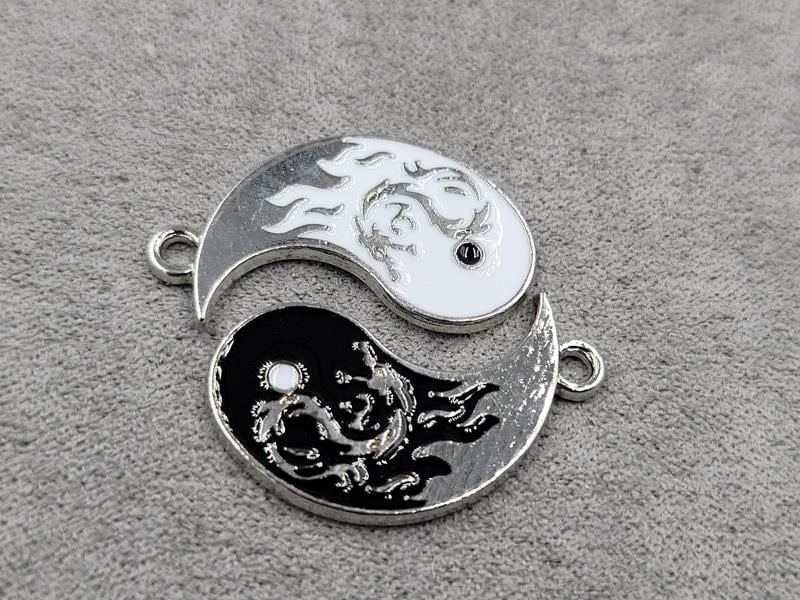 Підвіска двойна Инь Янь 21*25 мм метал стального кольору