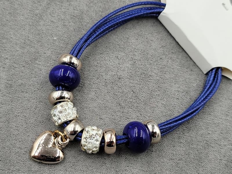 Браслет синій с підвіскою серце колір золото