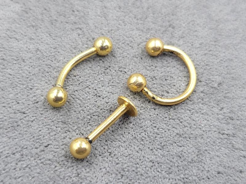 Пірсинг комплект 24 шт (3 моделі) нержавіюча сталь (лимонне золото)