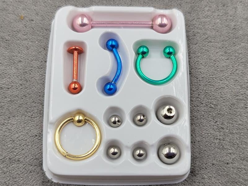 Пірсинг набір нержавіюча сталь колір різнокольоровий