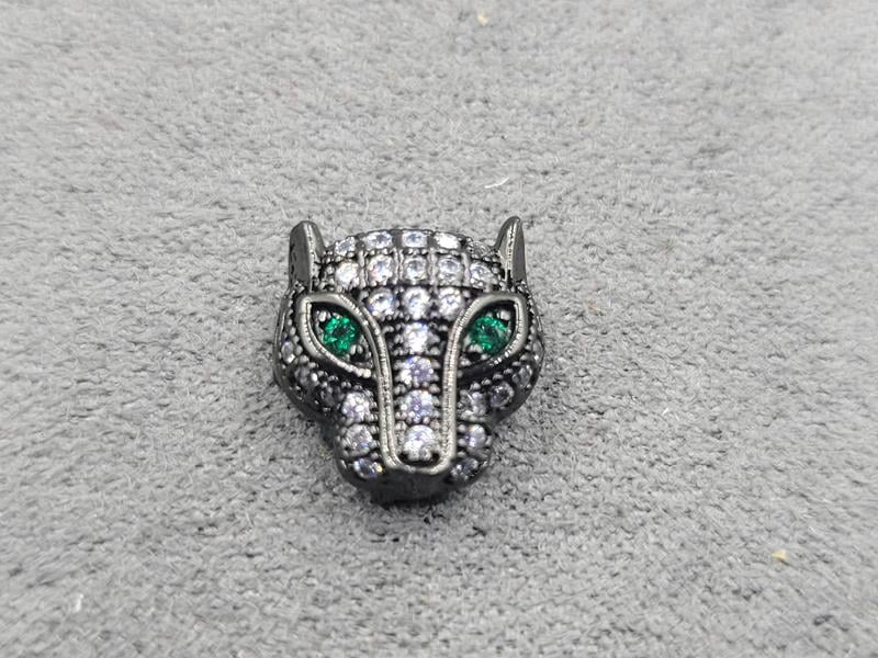 Бусина 11*11 мм чорна з білими фіанітами (гіпоалергенний сплав)