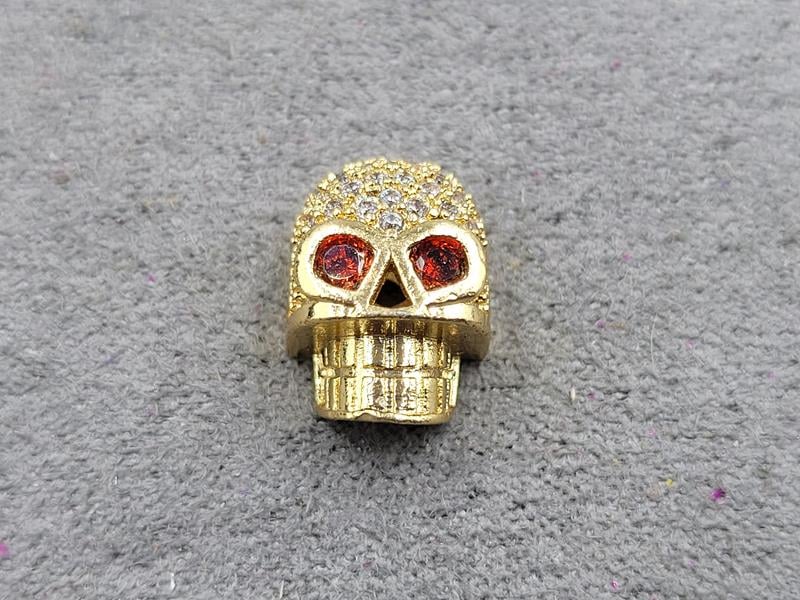 Бусина череп 10*13 мм з фіанітами колір лимоне золото (гіпоалергений сплав)