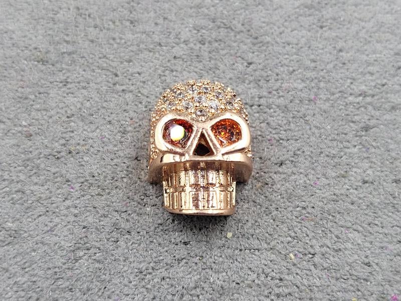 Бусина череп 10*13 мм з фіанітами колір рожеве золото (гіпоалергений сплав)