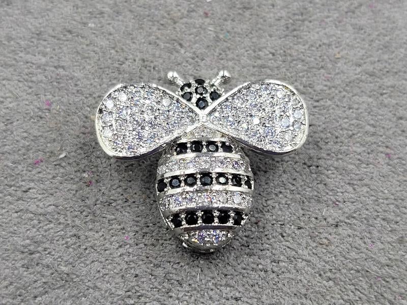 Бусина 20*18 мм з фіанітами колір срібло (гіпоалергений сплав)