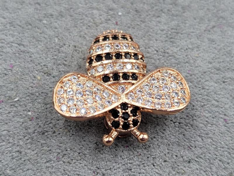 Бусина 20*18 мм з фіанітами колір рожеве золото (гіпоалергений сплав)