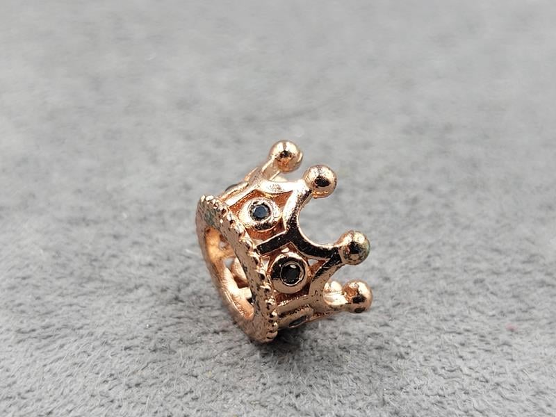 Бусина корона 7*8,6 мм з чорними фіанітами колір рожеве золото (гиппоаллергенный сплав)