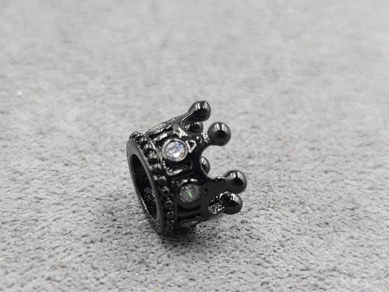 Бусина корона 7*8,6 мм с білими фіанітами колір чорний (гіпоалергений сплав)